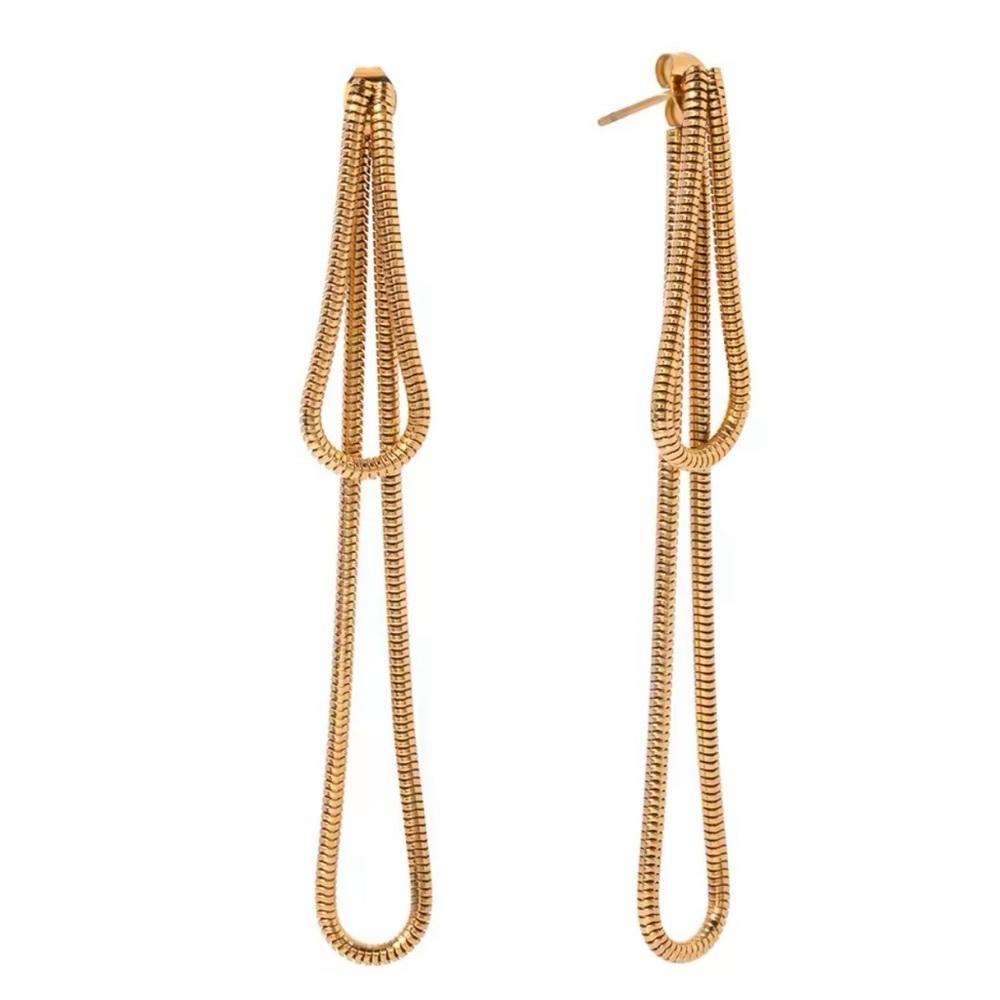 18K Gold Plated Snake Chain Tassel Drop Earrings - Picture 6 of 8